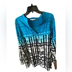 Calvin Klein Blouse Tunic Chiffon Roll Sleeve Plus Size 1X